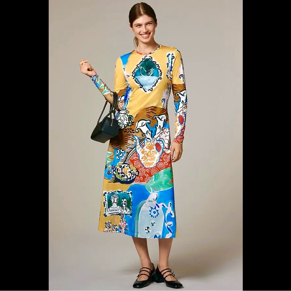 NWT * De Loreta Kiara Patterned Long Sleeve Dress
